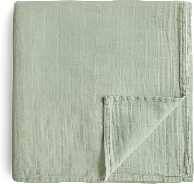 mushie Muslin Baby Swaddle Blanket | 100% Organic Cotton (Sage)