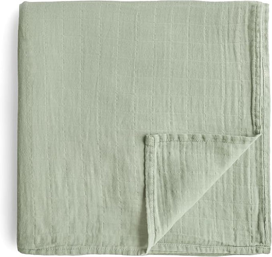 mushie Muslin Baby Swaddle Blanket | 100% Organic Cotton (Sage)