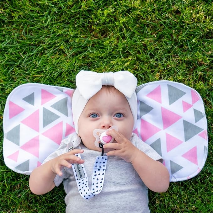 Dodo Babies 5-Pack Baby Burp Cloths - Soft & Absorbent Cotton Burp Cloths are Newborn Essentials Must Haves - Includes Pacifier Case and 2 Pacifier Clips - Colors: Pink, Grey, and Black