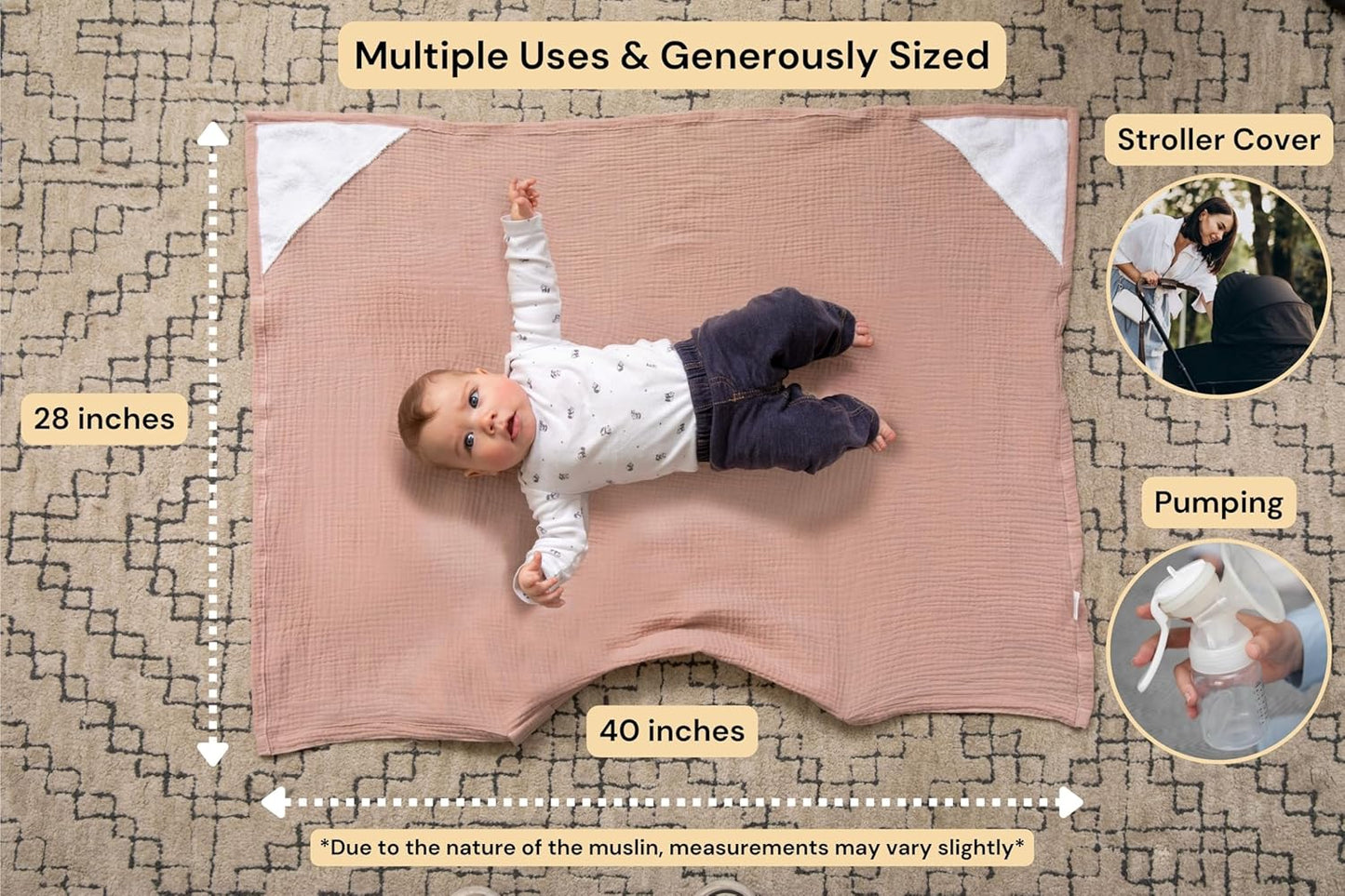 Superior Design Evergrwn Multi-use Privacy Nursing Cover Up for Breastfeeding, 100% Cotton Breathable Nursing Cover with Arch Neckline, Muslin Breastfeeding Cover, Baby Essentials (Rose Taupe)