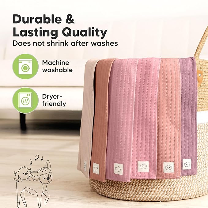KeaBabies Organic Cotton Burp Cloths Baby Girl, Boy - 6-Pack Large Burping Clothes for Babies, Spit Up Rags, Super Soft & Absorbent Newborn Wash Towels, Gender Neutral, Non-Shrink (Stria, Mauve)