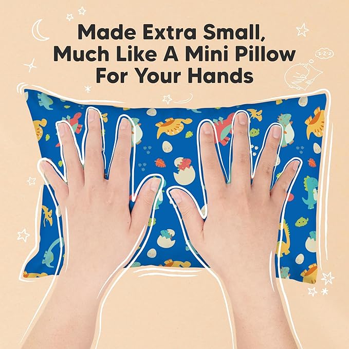 Mini Toddler Pillow with Pillowcase - 9x13 My Little Dreamy Travel Kids Pillow for Sleeping, Toddler Bed, Small, Tiny, Organic Cotton Pillowcase, Soft & Breathable, Kids 2-4 Years Old (DinoWorld)