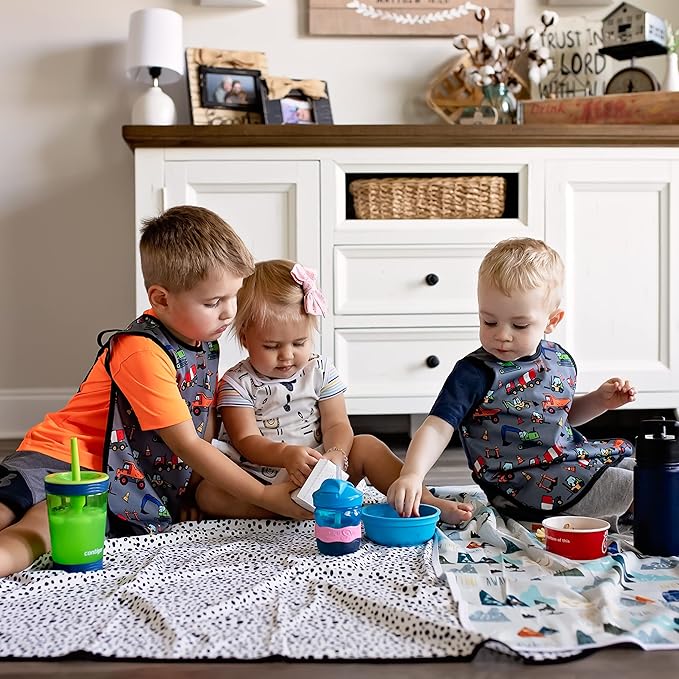 BapronBaby Construction Zone Bapron - No Neck Tie Safer Bib for Baby & Toddler - Soft Waterproof Stain Resistant - Machine Washable - Sz Baby/Toddler 6m-3T