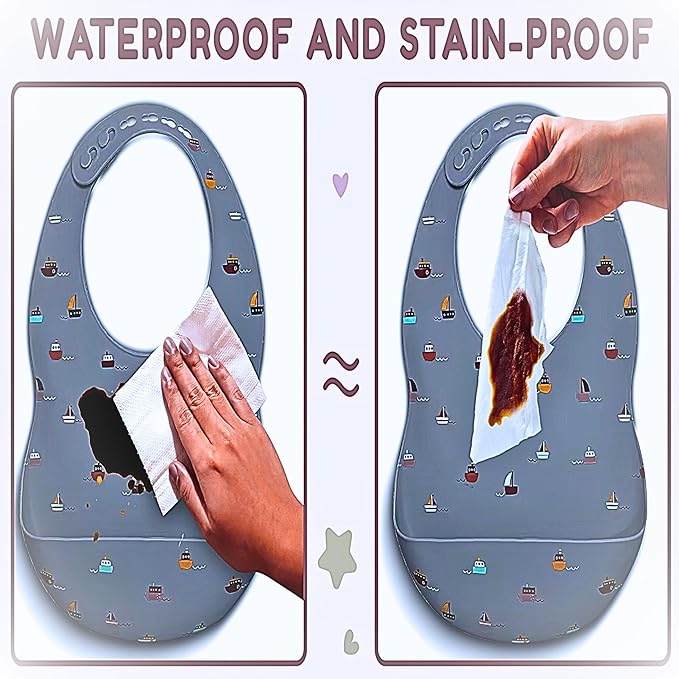 BPA-Free Silicone Baby Bibs with Travel Case, Toddlers Boys/Girls, Large Pocket, Adjustable, Toddlers 6-48 Months