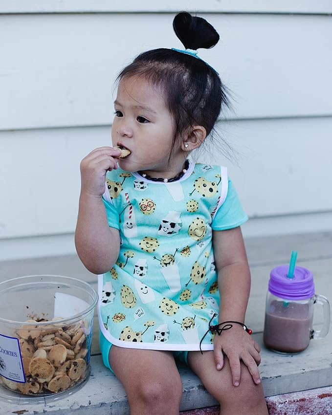 BapronBaby Cookies & Milk Bapron - No Neck Tie Safer Bib for Baby & Toddler - Soft Waterproof Stain Resistant - Machine Washable - Sz Baby/Toddler 6m-3T