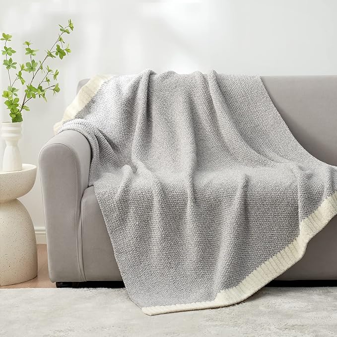 Snuggle Sac Buttery Grey Throw Blanket for Couch, Reversible Super Soft Warm Blankets Cozy Knit Fuzzy Plush Lightweight Throws for Sofa, Bed, Heather Grey, 50"x 60"
