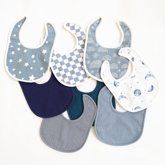 Konssy Muslin Baby Bibs 8 Pack Baby Bandana Drool Bibs Cotton for Unisex Boys and Girls, Soft Absorbent Set for Teething and Drooling