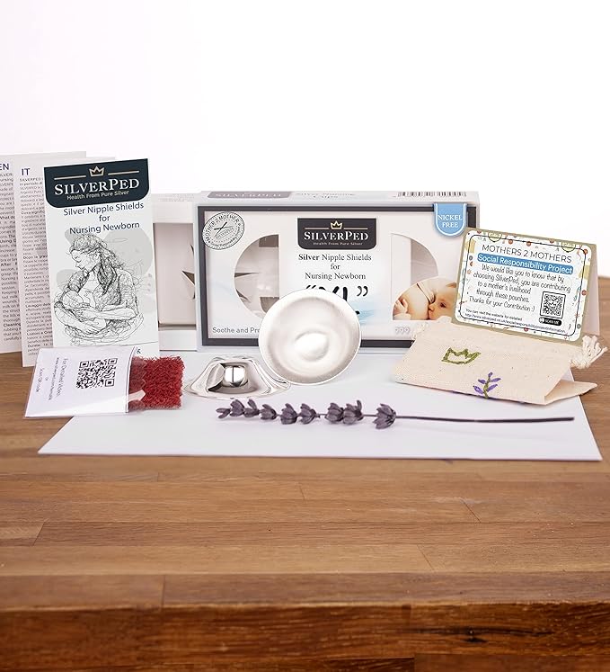 100% Silver Nipple Shield, Soothe and Protect Sore Nipples for Breastfeeding Newborn, Eco-Friendly Nickel-Free Silver Nipple Covers, Polished Surface, 2 Pieces (XL)