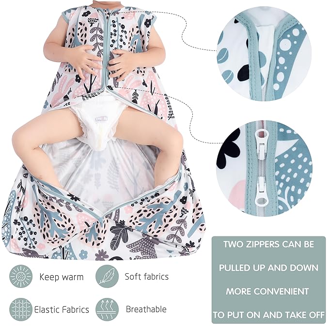 Baby Sleep Sack 0-6 Months 3 Pack Baby Wearable Blanket 100% Rayon Cotton 2-Way Zipper Toddler Sleeping Sack .Comfy Soft Lightweight TOG 0.3 (Rabbit&Rocks&Green, 0-6 Months)