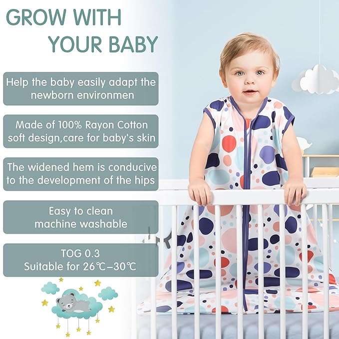 Baby Sleep Sack 18-24 Months 3 Pack Baby Wearable Blanket 100% Rayon Cotton 2-Way Zipper Toddler Sleeping Sack .Comfy Soft Lightweight TOG 0.3 (Rabbit&Rocks&Green)