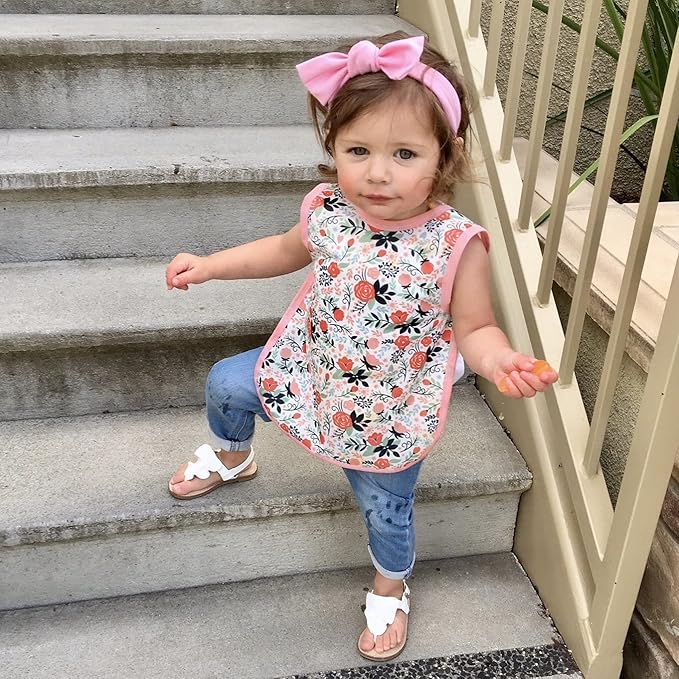 BapronBaby Vintage Rose Bapron - No Neck Tie Safer Bib for Baby & Toddler - Soft Waterproof Stain Resistant - Machine Washable - Sz Baby/Toddler 6m-3T