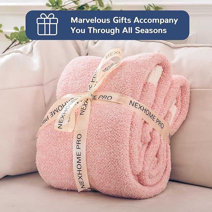 NEXHOME PRO Soft Blankets Pink Twin Size, Cozy Throw Blanket for Couch, Warm Reversible Knit Blanket for Women, Fuzzy Lightweight Throws for Sofa, Bed, Picnic, Heather Hot Pink, 60 x 80 inches