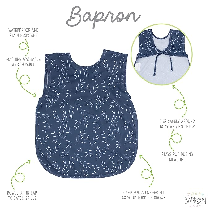 BapronBaby Willow Bapron - No Neck Tie Safer Bib for Baby & Toddler - Soft Waterproof Stain Resistant - Machine Washable - Sz Preschool 3-5yrs
