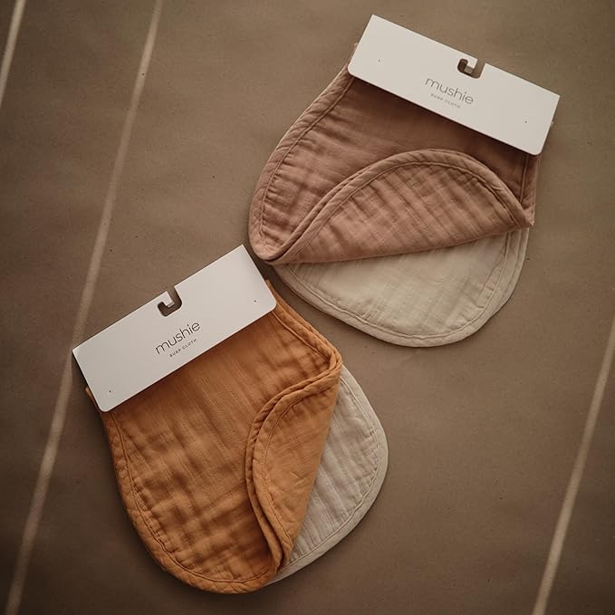mushie Muslin Baby Burp Cloths | 100% Organic Cotton, Set of 2 (Natural/Fog)