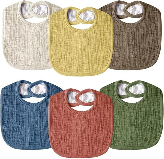 Muslin Baby Bibs for Unisex Boys Girls, Cotton Drool Bibs, Adjustable Newborn Bibs for Drooling and Teething