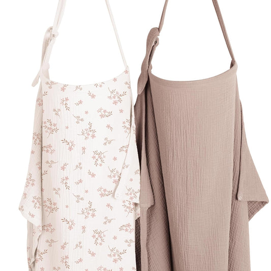 Konssy 2-Pack Muslin Nursing Cover Up for Breastfeeding Moms with Rigid Hoop, 100% Cotton, Lightweight & Breathable Breastfeeding Cover, Adjustable & Comfort