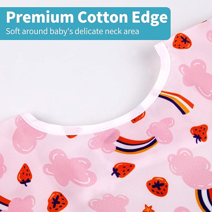 3 Pcs Long Sleeved Bib Set|Baby Waterproof Bibs with Pocket Bundle|Toddler Bib with Sleeves|Stain Resistance Smock 6-24 Month