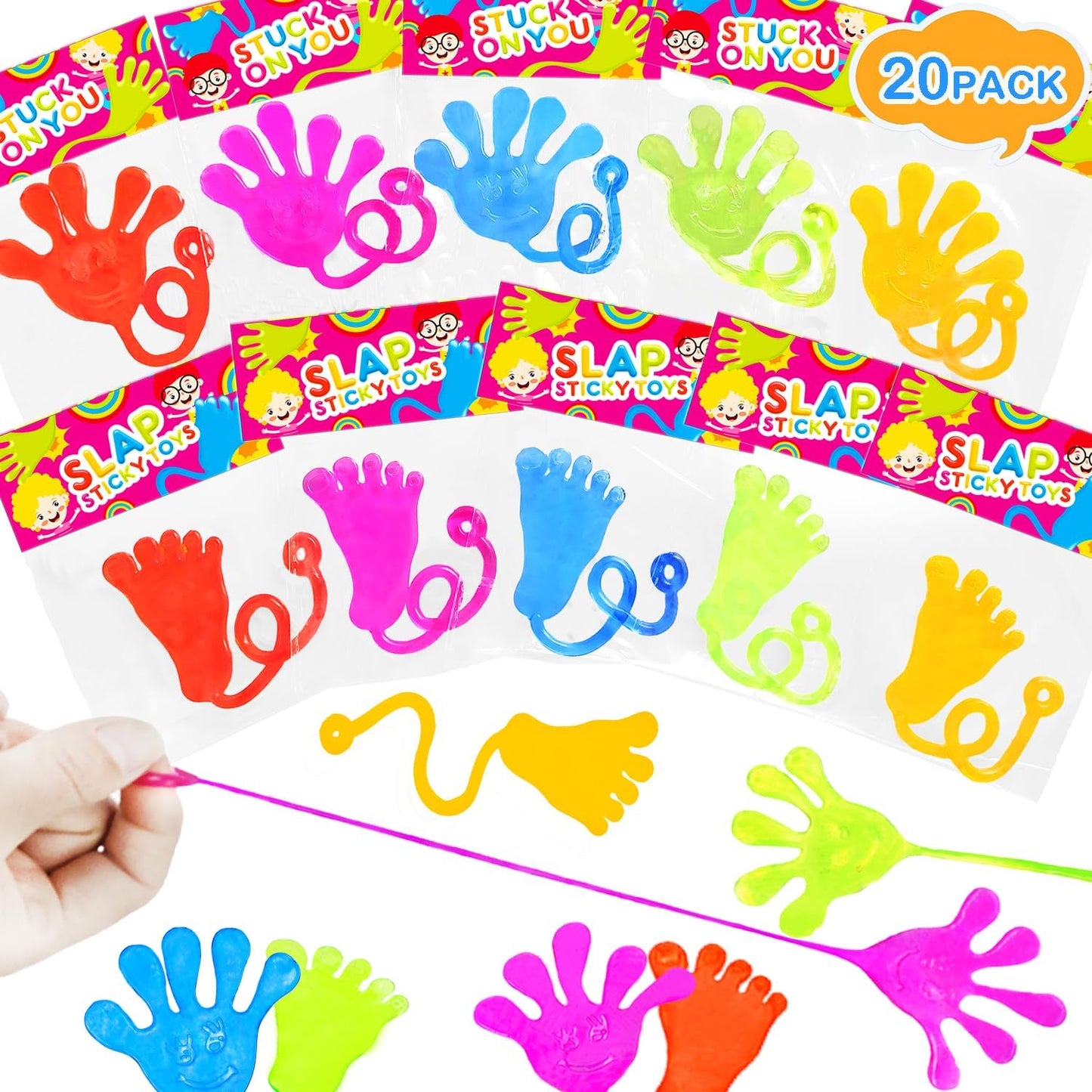 Large Sticky Hands & Feet Party Favors Supplies for Toddlers (20 PCS), Halloween Pinata Goodie Bag Stuffer Fillers for Kids, School Student Non Candy Treats Treasure Box Prizes Toy Gift for Boys Girls