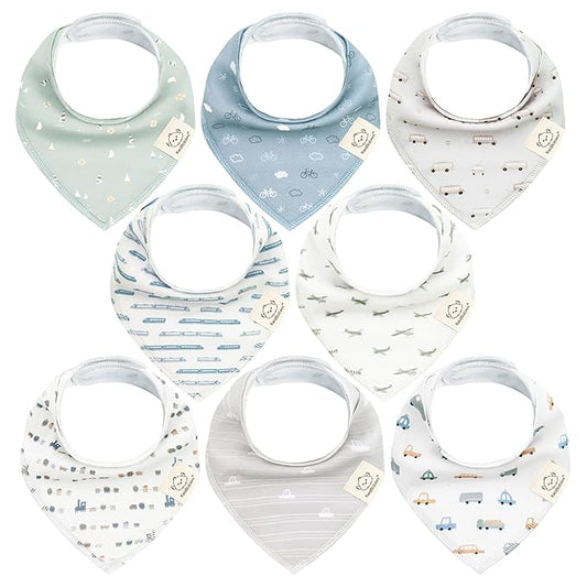 8-Pack Organic Baby Bandana Bibs for Boys, Girls - Super Absorbent Triangle Baby Bibs for Drooling and Teething Infant, 100% Cotton Extra Soft for Newborn, Infant 0-36 Months (Vessels)