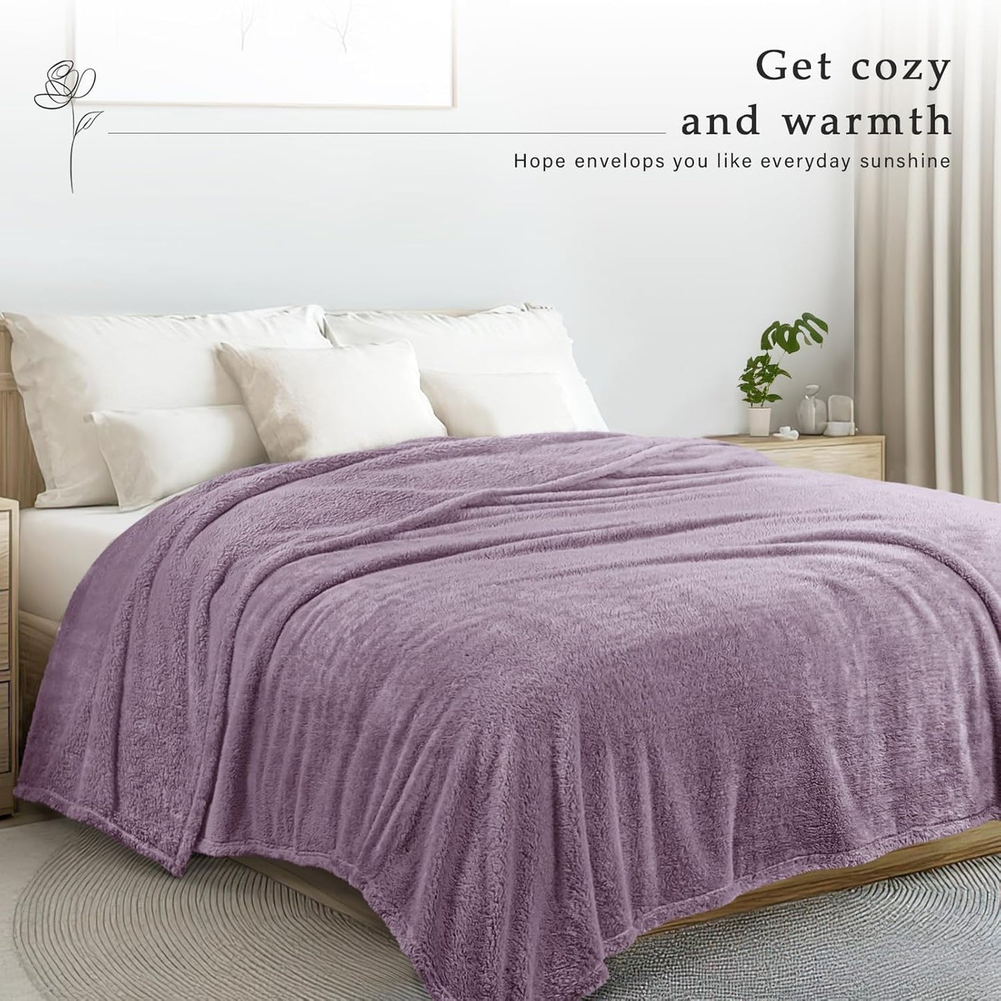 Exclusivo Mezcla King Size Flannel Fleece Blanket, Super Soft Velvet Plush Bed Blanket, Fuzzy Cozy and Warm for All Seasons, 90x104 Inches, Grayish Purple