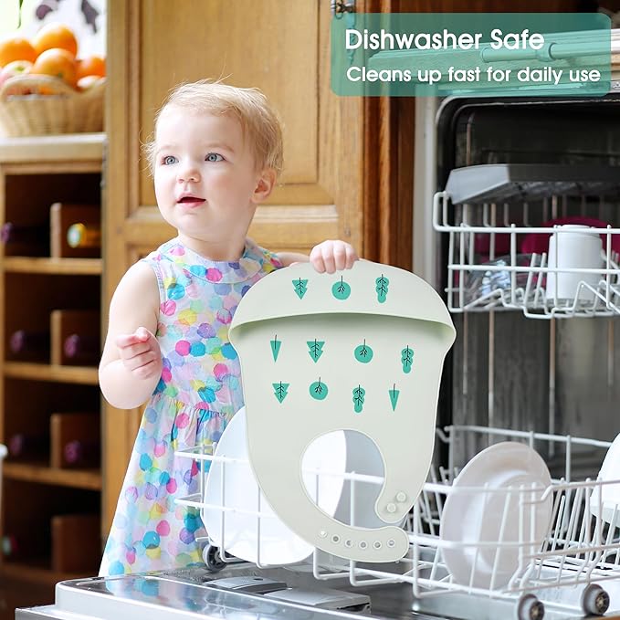 2 Pack Silicone Baby Bibs Adjustable Fit Waterproof Bib With Leak Proof Food Pouch Catcher for Eating Boys Girls