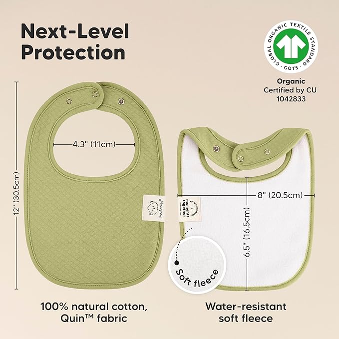 8-Pack Organic Baby Bibs for Girls, Boys - Quilted Cotton Cloth Baby Drool Bibs for Drooling and Teething Toddler, Newborn, Infant, Soft & Super Absorbent (Hunter)