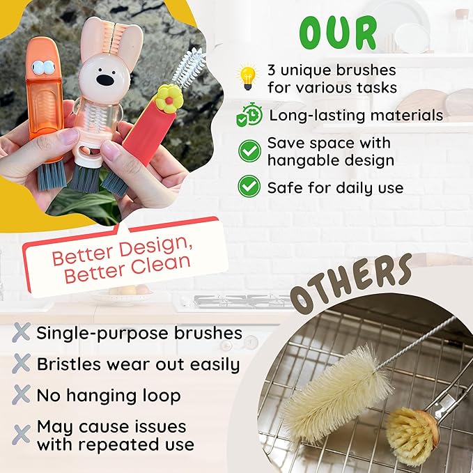 Cup Lid Cleaning Brush, 3 in 1 Cup Cleaner Brush New Multifunctional Lid Cleaner Lid Brush Cleaning Tool Multipurpose Bottle Gap Cleaner Brush Red