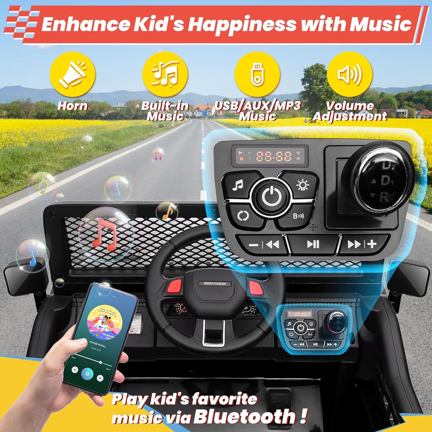 24V 4WD Ride on Truck Car w/800W Motors, Gift Flower, Remote Control, 2 Seaters, Light Bar, 3 Speeds, Pop Music, Power Four Wheels, 24 Volt Ride on Toy Car for Big Kids, Black