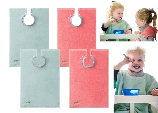 MATZ Terry Towel Snap On Toddler & Baby Bibs | For Feeding Drooling And Teething | Full Coverage For Babies | Ultra Absorbent 100% Cotton Bibs | Unisex | With Soft Ribbed Neck