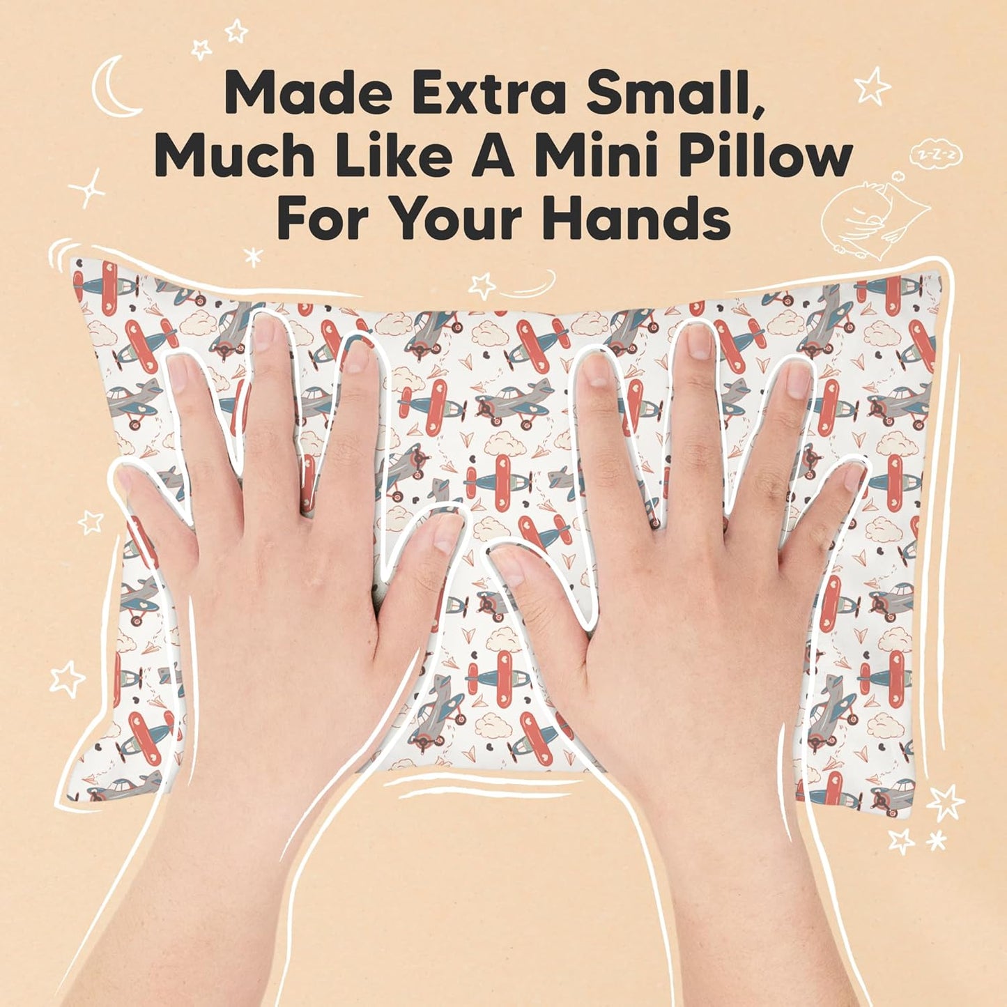 Mini Toddler Pillow with Pillowcase - 9x13 My Little Dreamy Travel Kids Pillow for Sleeping, Toddler Bed, Small, Tiny, Organic Cotton Pillowcase, Soft & Breathable, Kids 2-4 Years Old (Aircraft)