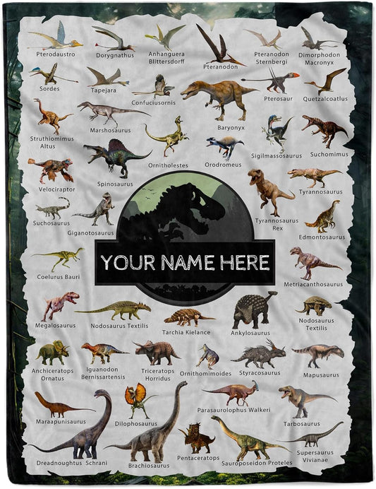 Personalized Dinosaur Blanket with Name Custom Name Blanket for Baby Boy Newborn Customized Gifts for Baby Shower Christmas Birthday Expect Mom