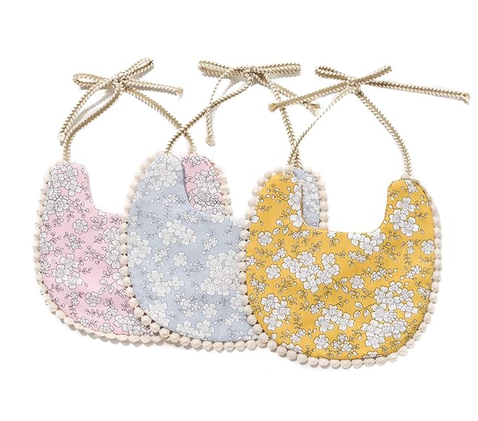 GZMM Baby Bib for Girls,Reversible Waterproof Handmade Natural Cotton Baby Drool Bib 0-12 Months 3 Pack