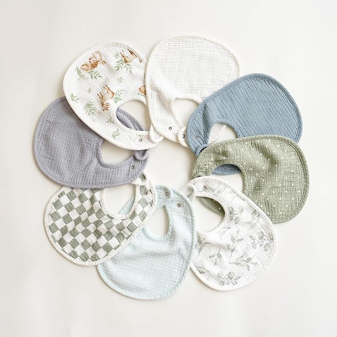 Konssy Muslin Baby Bibs 8 Pack Baby Bandana Drool Bibs Cotton for Unisex Boys and Girls, Soft Absorbent Set for Teething and Drooling