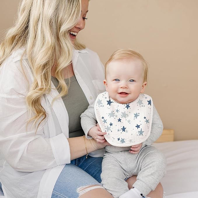 Konssy 6-Pack Muslin Baby Bibs for Boys & Girls, Soft Cotton Absorbent Bandana Drool Bibs for Drooling & Teething