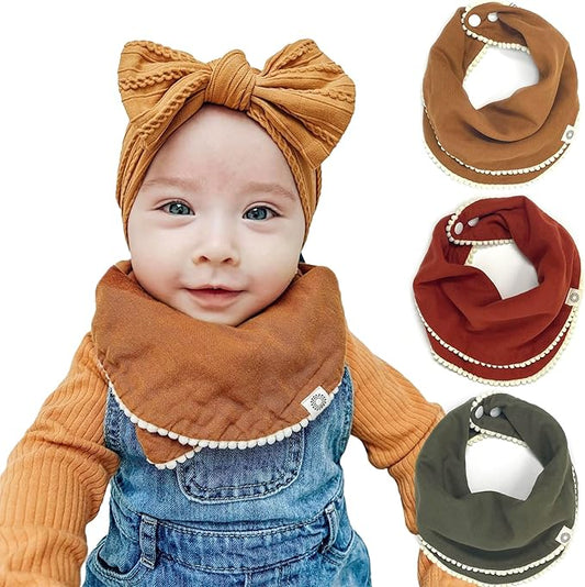 Kishu Baby Indi - Fairtrade Organic Baby Bibs for Girls or Boys - Rounded, 4-Way Reversible, 8 Layer Muslin Drool Bibs