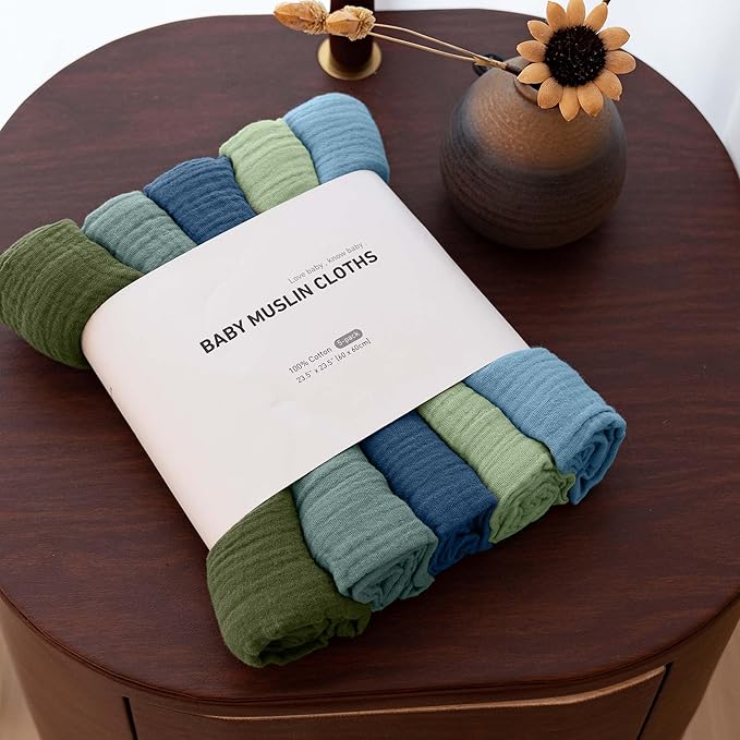 Muslin Receiving Blankets, Neutral Blanket Swaddling for Newborn Boys and Girls, 5 Pack Breathable and Skin-Friendly Swaddle Wrap for Infant Baby (Soft Colors)