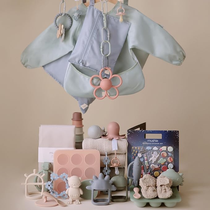 mushie Long Sleeve Baby Bib | Water Resistant Adjustable Fit for Ages 6-24 Months