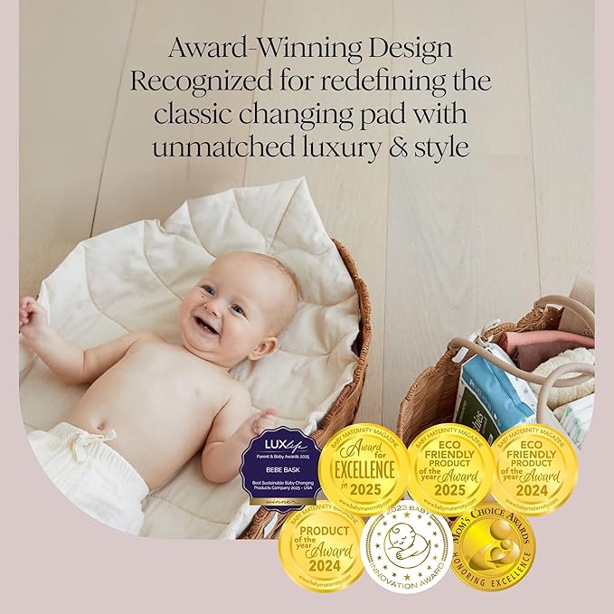 BEBE BASK Premium Baby Changing Basket - Artisan-Crafted Scalloped Rattan - Changing Basket for Baby Dresser - All Accessories Included - Complete Set for Nursery (Mocca)