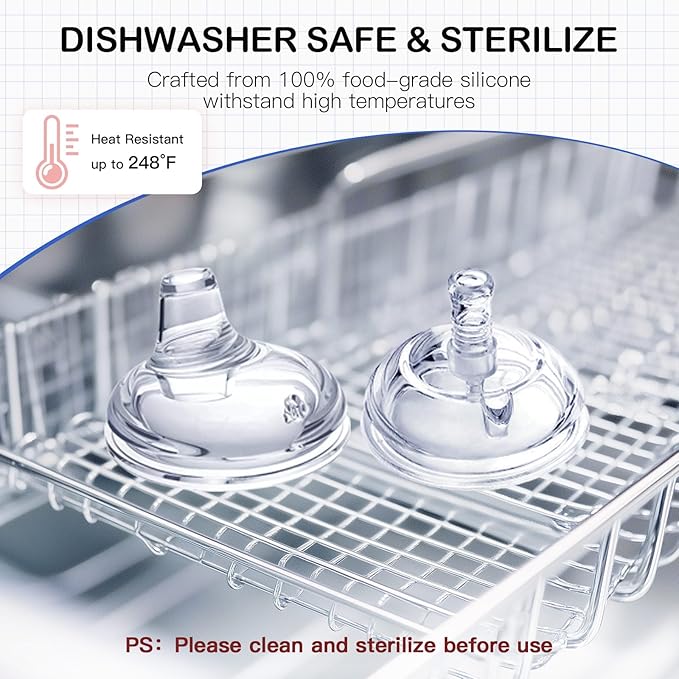 Sippy Spout Nipples for Comotomo Baby Bottles, Transition Straw Sippy Cup 100% Food Grade Silicone Soft Nipple, 6m+, Pack of 4