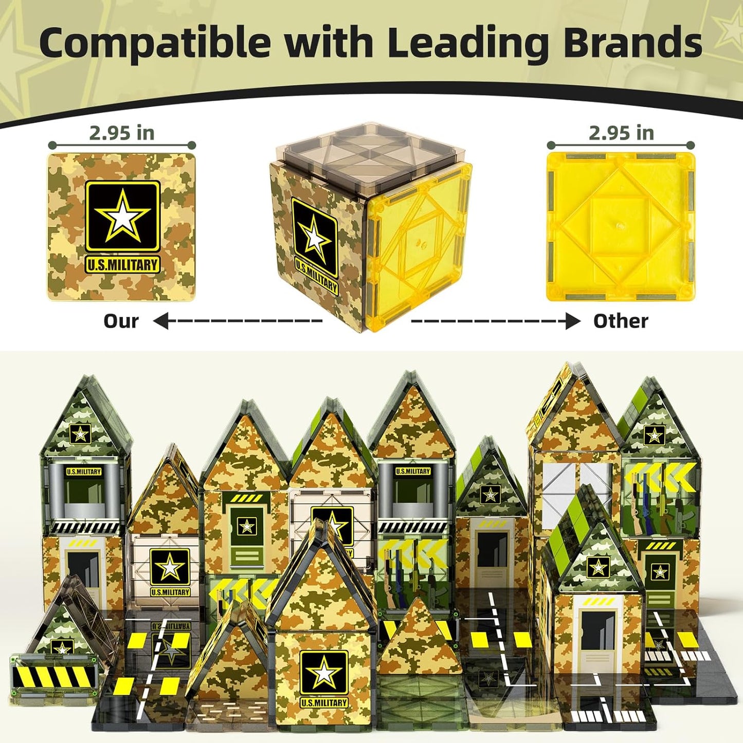 GobiDex Magnetic Tiles Army Toys, STEM Military Magnetic Building Blocks for Toddler Kids Ages 3-5 4-8, Sensory Magnet Construction Toys Birthday Gifts for 3+ Year Old Boys & Girls Army Men Playset