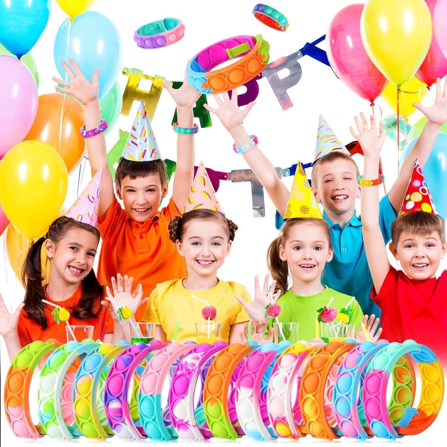 150pcs pop Random Bracelet,Pop Bubble Fidget Sensory Toys, Pop Toy Bulk for Party Favor, Classroom Student Prizes Easter Basket Goodie Bag Stuffers Christmas Valentine Gift for Kid