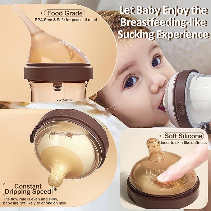 PPSU Baby Bottle, Bottles for Breastfed Babies, Flip-top Anti-Colic Baby Bottles 8oz/240mL 0-3 Months