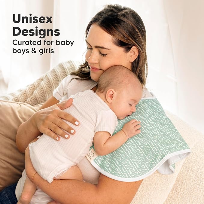 KeaBabies 4-Pack Baby Burp Cloths Baby Girl, Boy - Organic Cotton Burp Cloth, Extra Large, Absorbent, Soft Burping Cloths & Bibs Set for Babies, Newborn Burp Clothes, Thick Burp Rags (Nordic)