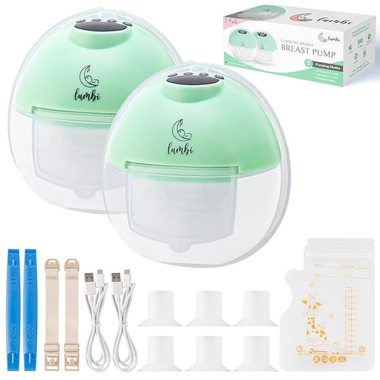 Lumbi L1 Hands-Free Breast Pump Set - Hospital Grade - 17/19/21/24 Silicone Insert Flanges & 27mm Silicon Flange, 50 Milk Bags, 3 Quiet Modes 9 Levels, LED Display, Custom Shut Off Timer, Flange Ruler