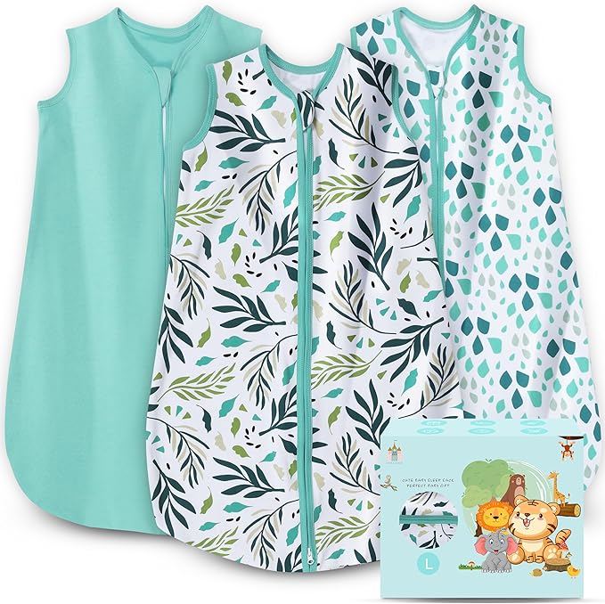 Cute Castle Baby Sleep Sack 12-18 Months - Lightweight 100% Cotton 2-Way Zipper TOG 0.5 Infant Wearable Blanket, Newborn Essentials Toddler Sleep Clothes (3 Pack Green)