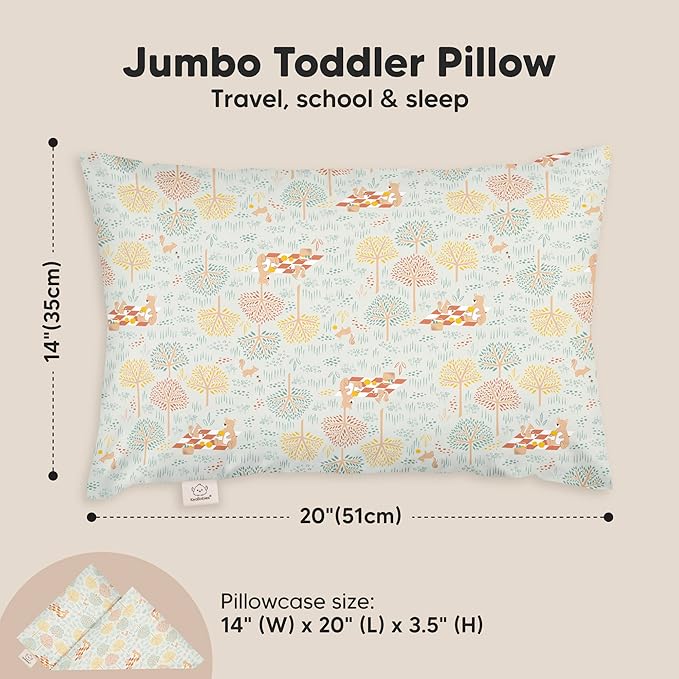 KeaBabies Toddler Pillow with Pillowcase, Jumbo 14X20 - Soft Organic Cotton Toddler Pillows for Sleeping - Machine Washable - Perfect for Travel, Toddler Bed Set (Wild Picnic)