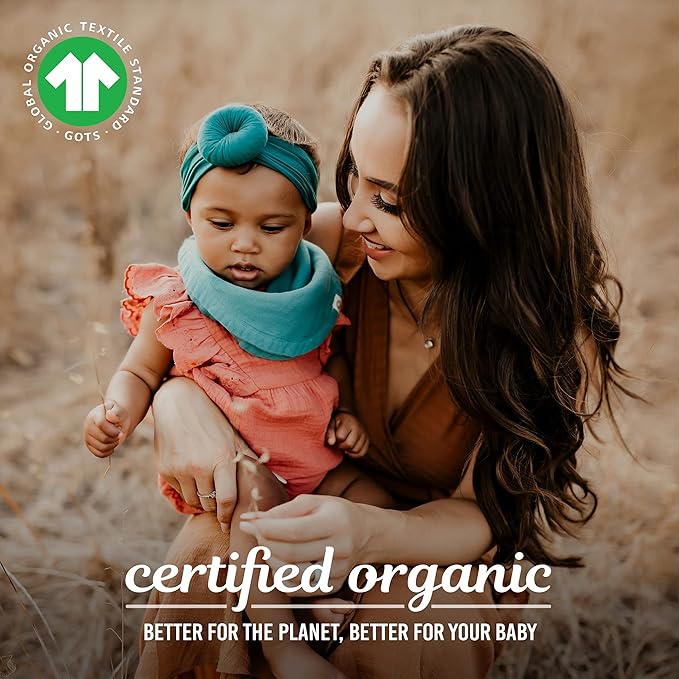 Kishu Baby Indi - Fairtrade Organic Baby Bibs for Girls or Boys - Rounded, 4-Way Reversible, 8 Layer Muslin Drool Bibs