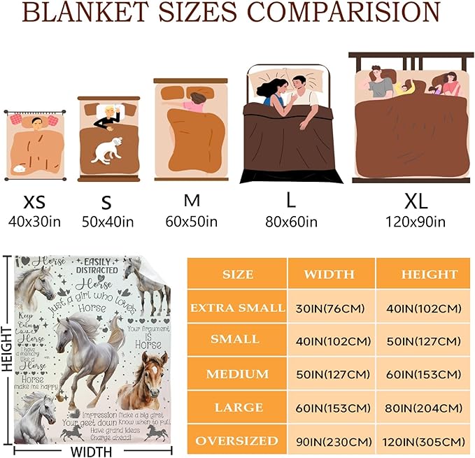 Horse Blanket for Baby Girls Flowers Animals Throw Blanket for Boys, Lightweight Cute Horse Soft Flannel Blankets for Kids Gifts, 30x40 Inches