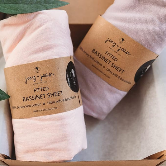 Bassinet Fitted Sheets Compatible with 4moms Breeze Plus Bassinet Model 1045 – Snuggly Soft 100% Jersey Cotton – Pale Pink + Lilac – 2 Pack – Not for Old Models