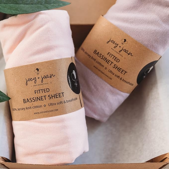 Bassinet Fitted Sheets Compatible with Dream on Me Traveler Portable Bassinet & Skylar, Seashell Bedside Sleeper – Snuggly Soft 100% Jersey Cotton – Pale Pink + Lilac – 2 Pack